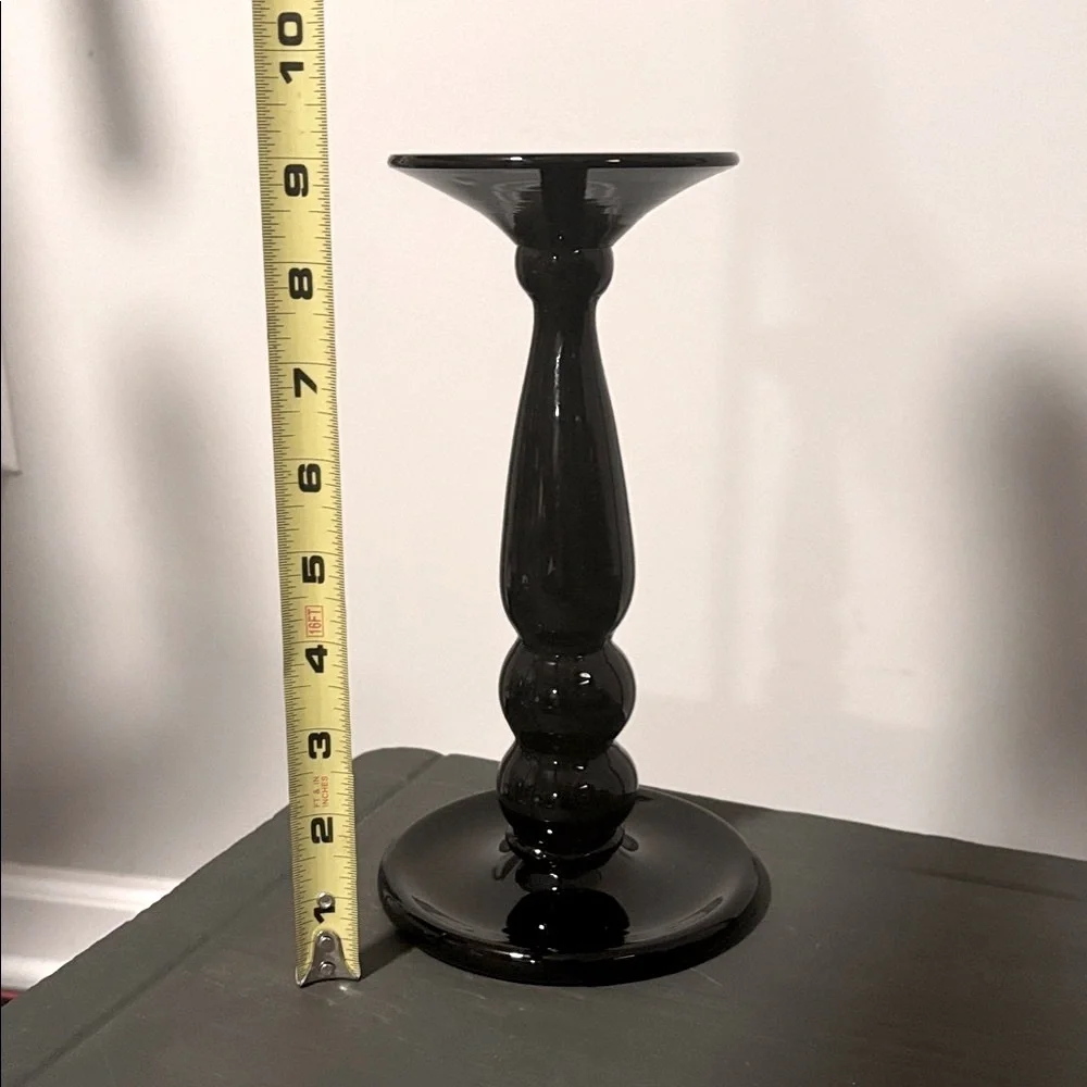 Shiny Chic Black Glass Candle Holder Decorative Home Accent